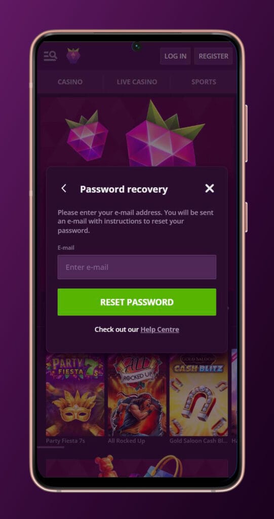 recovery password mobile malina casino